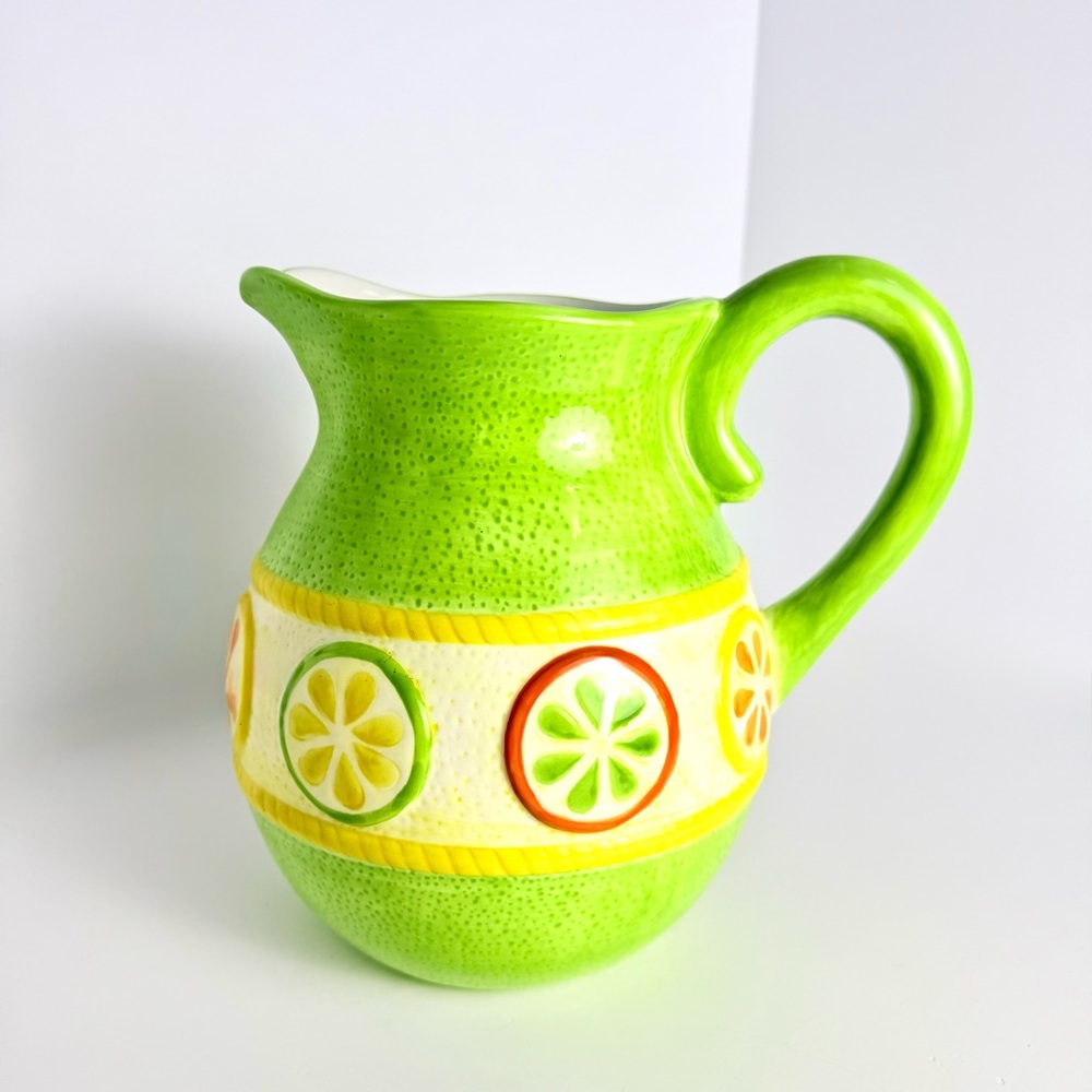 VTG  FITZ & FLOYD Hand Painted Ceramic Tropical Punch Pitcher Rare MINT Spring